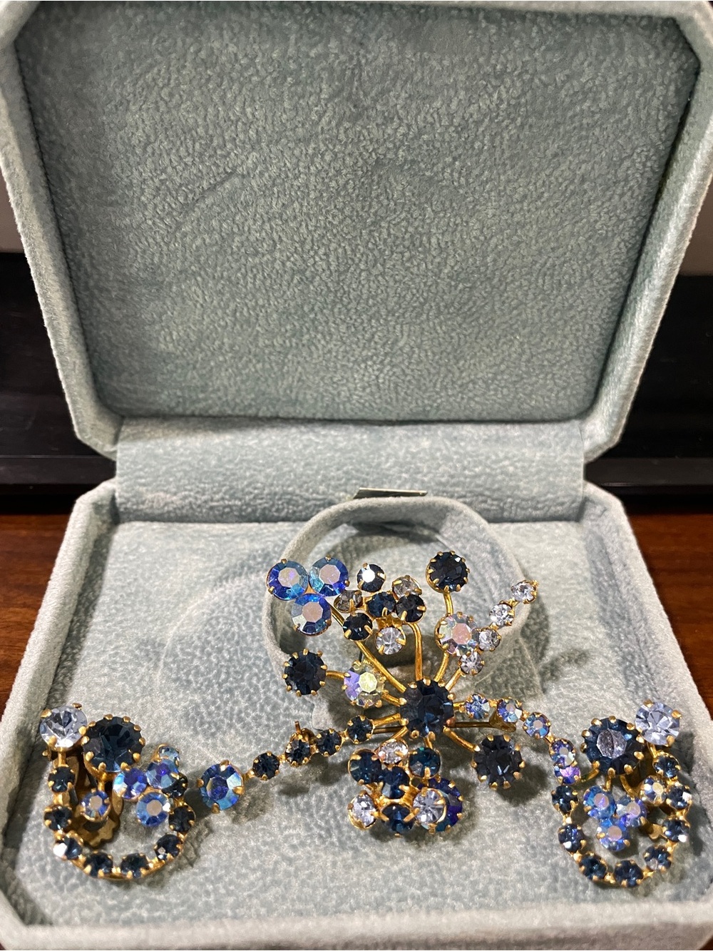 Vintage Austrian Blue Crystal Brooch Set